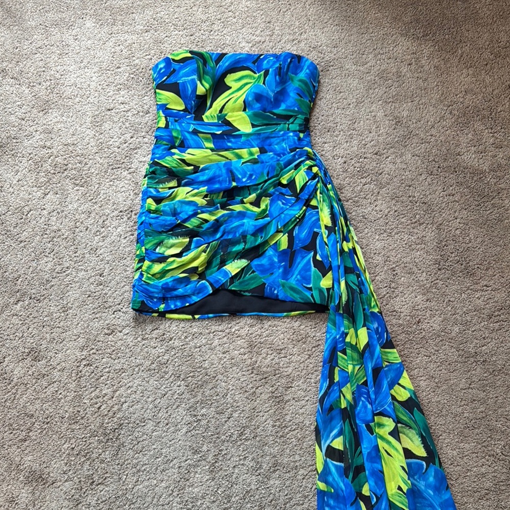 Strapless Blue and Green Mini Dress